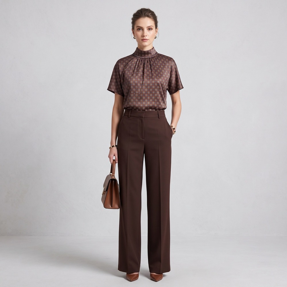 BANANA REPUBLIC Satin Tie Back Blouse Brown Geometric Medallion Retro Small $90
